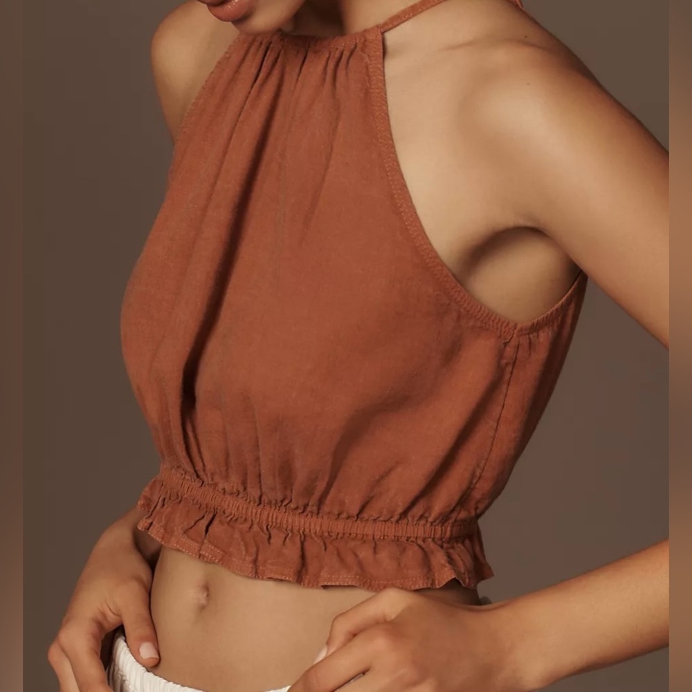 Pilcro Cropped Linen Brown Halter Top Size XL